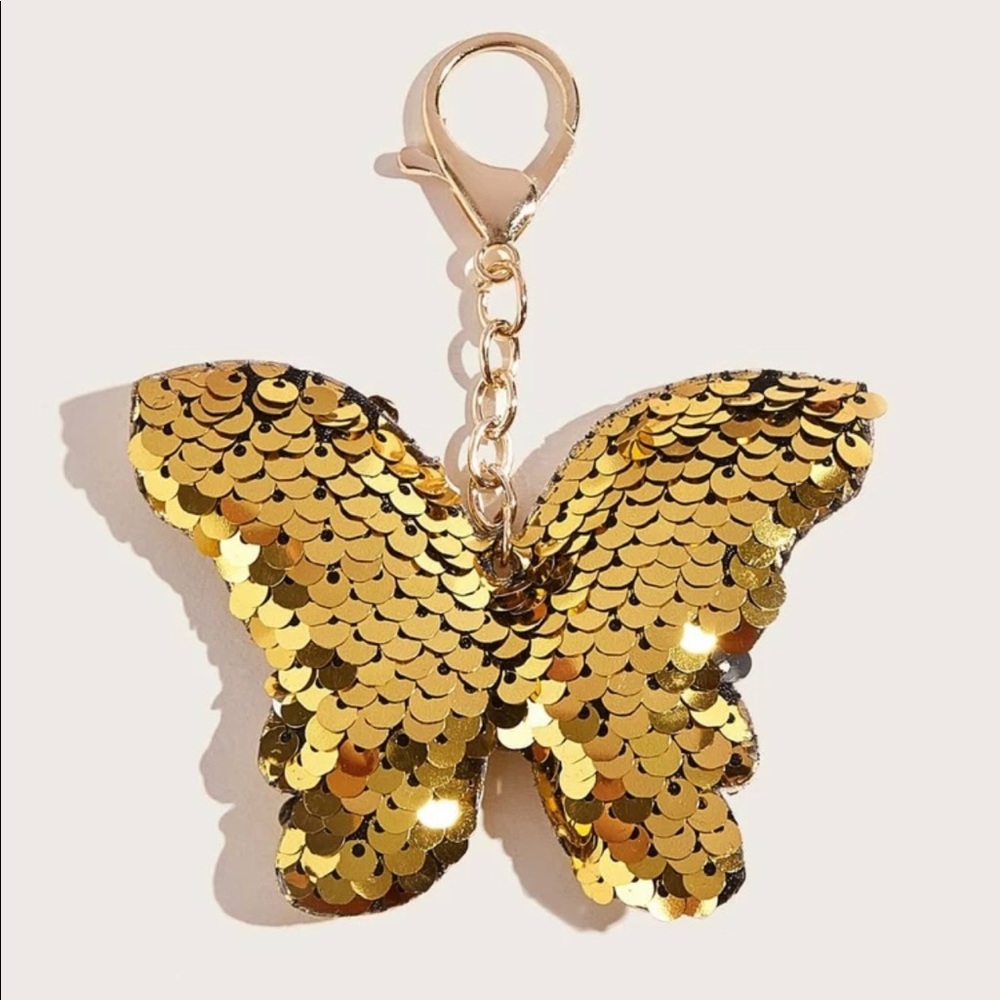 FREE WITH BAG -Golden Sequins Butterfly Charm - Picture 1 of 4